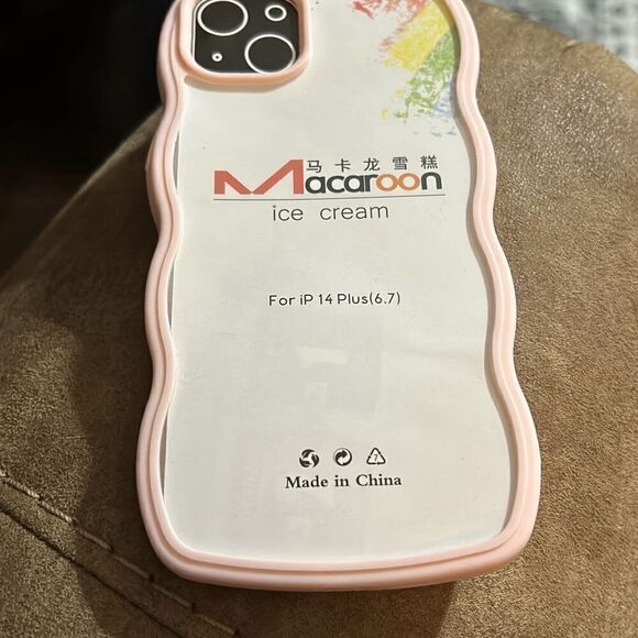 iPhone 14 Plus Case‎ Clear Curly Wave Frame  Shockproof Protective Cover Pink - Picture 2 of 10